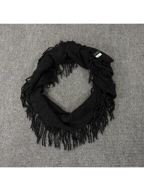 Jessica Simpson Knit Infinity Scarf Black 80’s Style Fringe